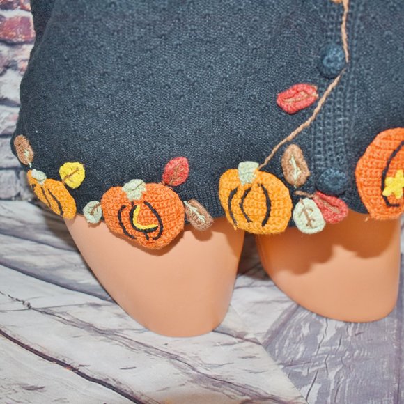 Karen Scott Large Halloween Vest Pumpkin Leaves Hand Embroidered - Picture 5 of 12